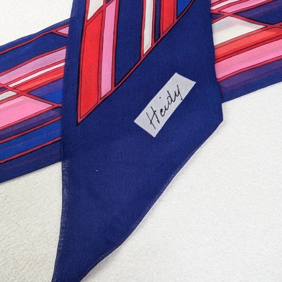 Vintage Heidy Silk Skinny Scarf Purple Pink Abstract Print  4x60 - Picture 4 of 7